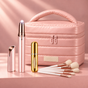 Kit de belleza para mamá · Depilador + neceser + perfumero + 5 brochas